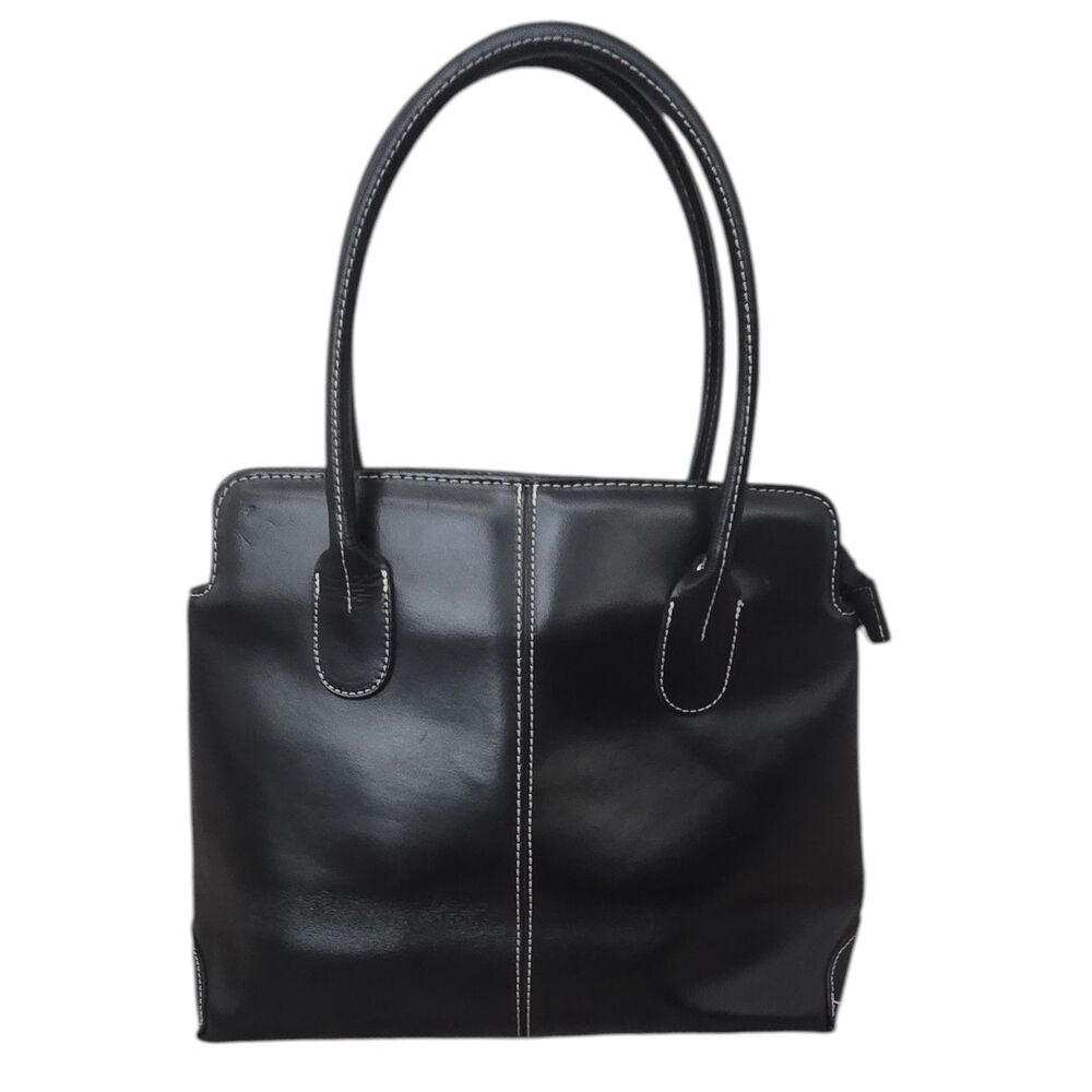 Cabrelli Vintage Black Leather Tote Handbag Structured Top Handle